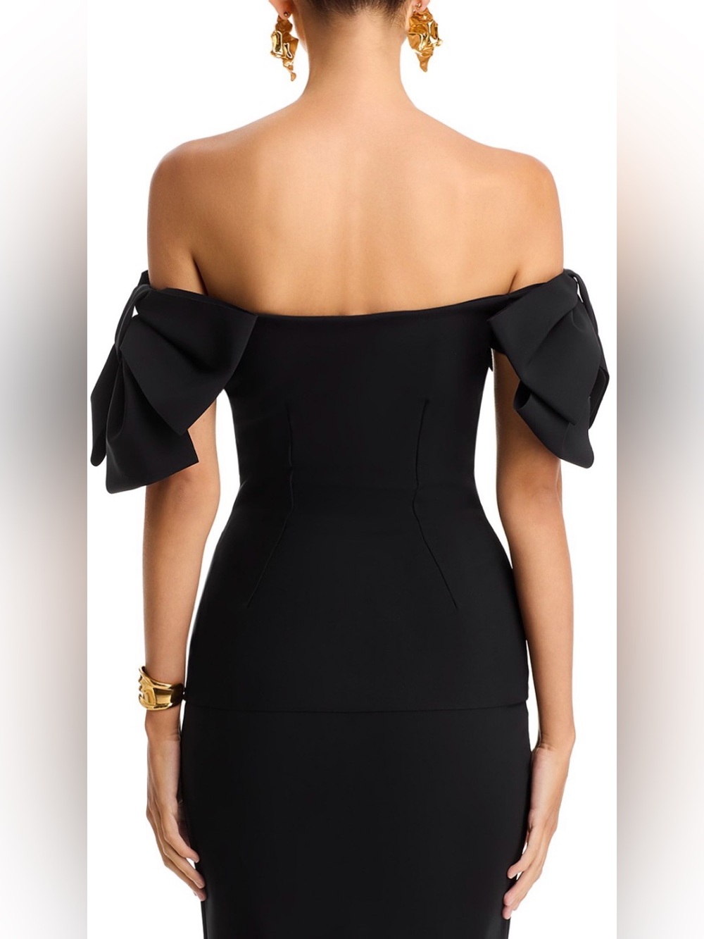 Chiara Boni Black One-Shoulder Top with Tied Sleeve Detail - Picture 3 of 7